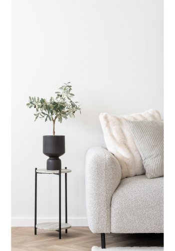 HOUSE NORDIC Salvador loungesofa, med hyre sjeselong - lys grtt bouclé polyesterstoff og svart