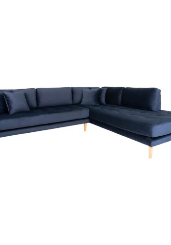 HOUSE NORDIC Lido hjrnesofa, med pen ende - bl velour og naturlig eik