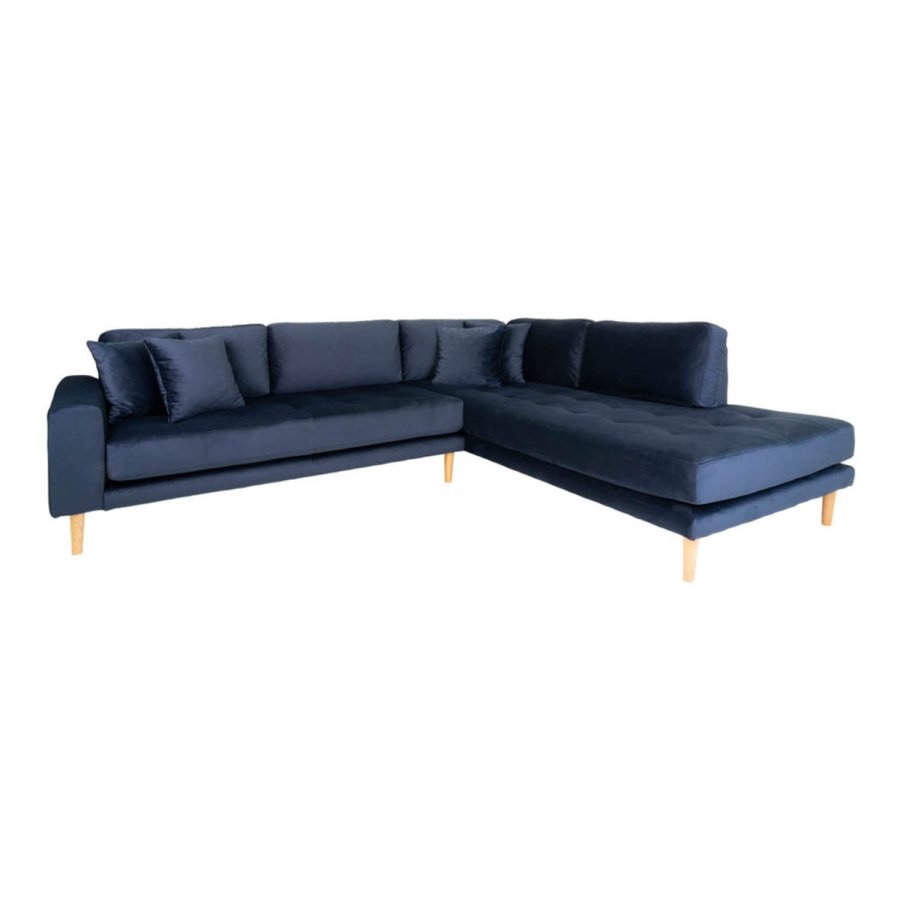 HOUSE NORDIC Lido hjrnesofa, med pen ende - bl velour og naturlig eik