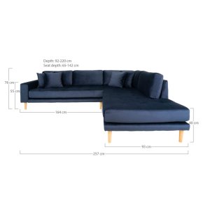 HOUSE NORDIC Lido hjrnesofa, m. ben ende - bl velour og natur eg