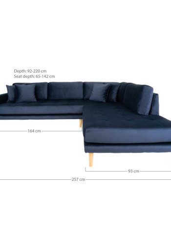 HOUSE NORDIC Lido hjrnesofa, med pen ende - bl velour og naturlig eik