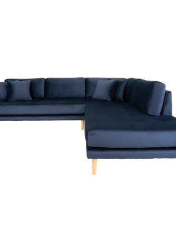 HOUSE NORDIC Lido hjrnesofa, med pen ende - bl velour og naturlig eik