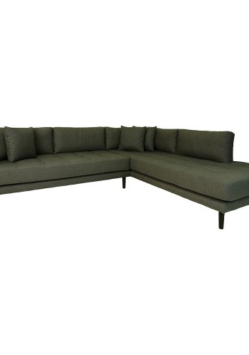 HOUSE NORDIC Lido hjrnesofa, hyrevendt, m. 4 puter - olivengrnn polyester og sort tre