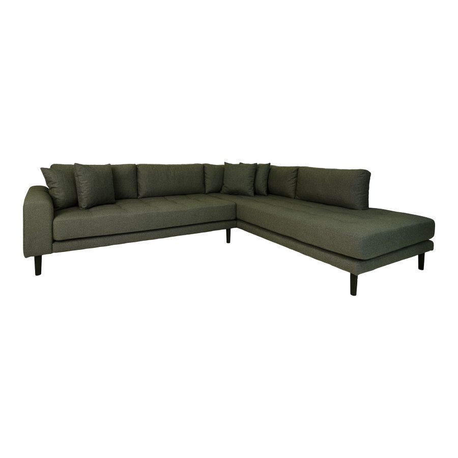 HOUSE NORDIC Lido hjrnesofa, hyrevendt, m. 4 puter - olivengrnn polyester og sort tre
