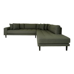 Lido hj�rnesofa, h�jrevendt, m. 4 puder - olivengr�n polyester og sort tr�