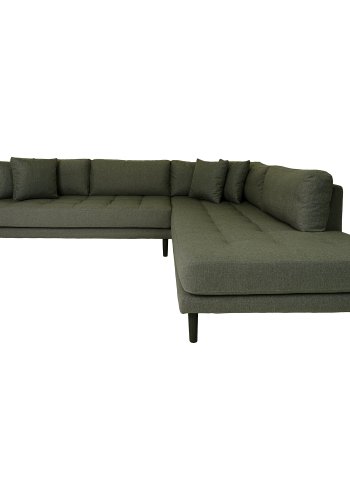 HOUSE NORDIC Lido hjrnesofa, hyrevendt, m. 4 puter - olivengrnn polyester og sort tre