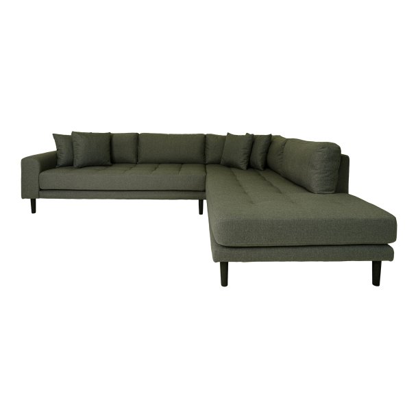 Lido hj�rnesofa, h�jrevendt, m. 4 puder - olivengr�n polyester og sort tr�