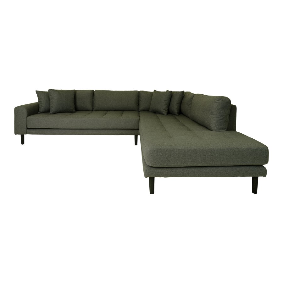 HOUSE NORDIC Lido hjrnesofa, hyrevendt, m. 4 puter - olivengrnn polyester og sort tre