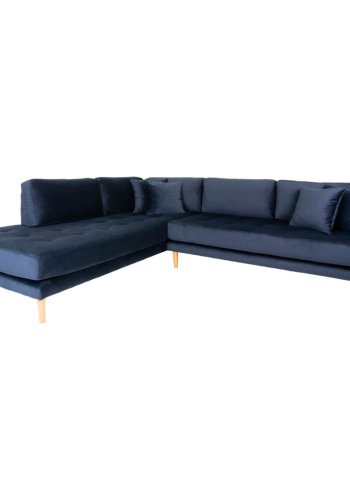 HOUSE NORDIC Lido hjrnesofa, med pen ende - bl velour og naturlig eik