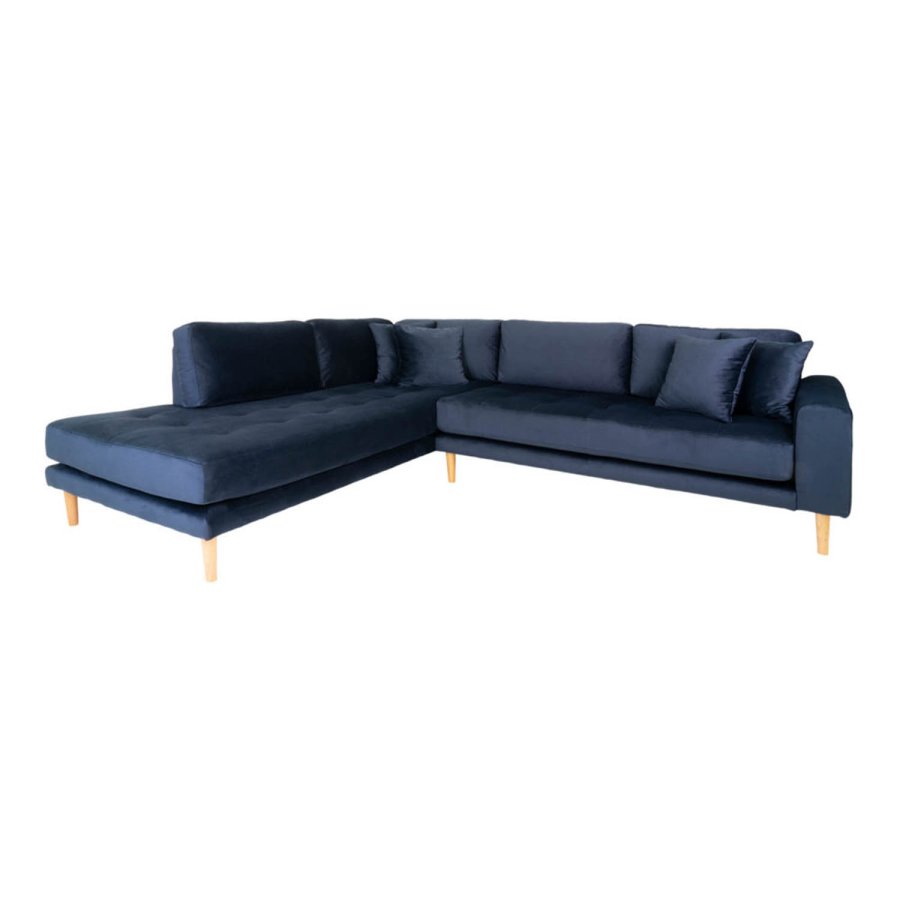 HOUSE NORDIC Lido hjrnesofa, med pen ende - bl velour og naturlig eik