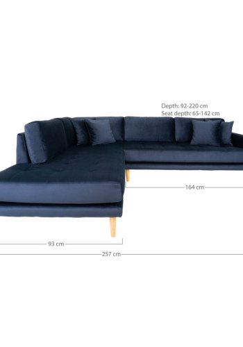 HOUSE NORDIC Lido hjrnesofa, med pen ende - bl velour og naturlig eik