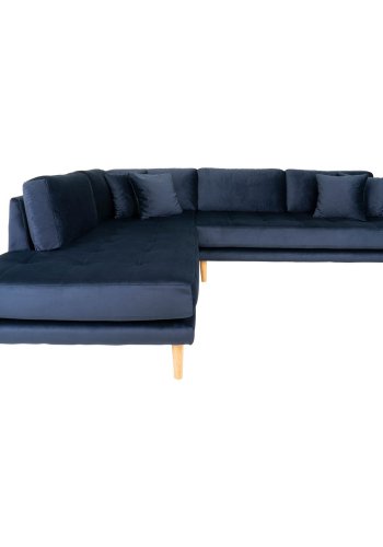 HOUSE NORDIC Lido hjrnesofa, med pen ende - bl velour og naturlig eik