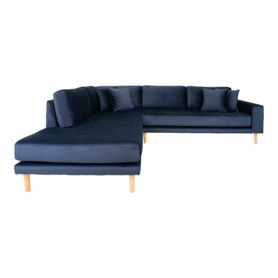 HOUSE NORDIC Lido hjrnesofa, med pen ende - bl velour og naturlig eik