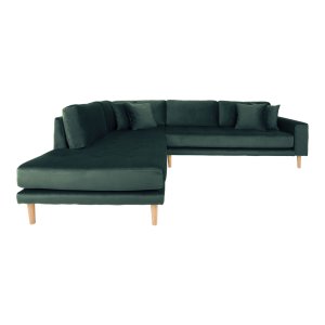 HOUSE NORDIC Lido hjrnesofa, venstre chaiselong, m. 4 puder - grn velour og natur bg