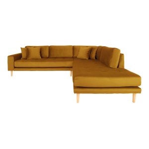 HOUSE NORDIC Lido hjrnesofa, hjre chaiselong, m. 4 puder - sennepsgul velour og natur bg