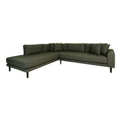 Lido hj�rnesofa, venstrevendt, m. 4 puder - olivengr�n polyester og sort tr�