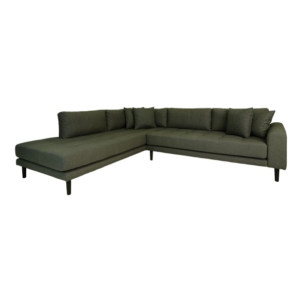 Lido hj�rnesofa, venstrevendt, m. 4 puder - olivengr�n polyester og sort tr�