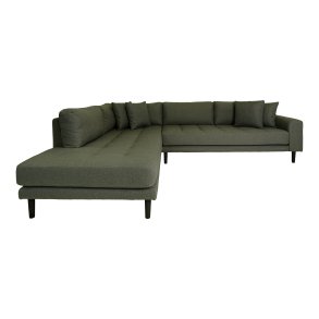 Lido hj�rnesofa, venstrevendt, m. 4 puder - olivengr�n polyester og sort tr�
