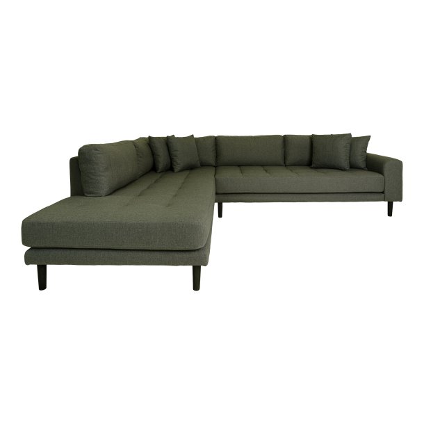 Lido hj�rnesofa, venstrevendt, m. 4 puder - olivengr�n polyester og sort tr�