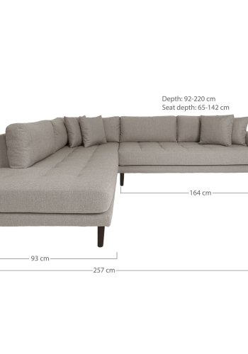 HOUSE NORDIC Lido hjrnesofa med pen ende - Hjrnesofa med pen ende, venstrevendt i stein med fire puter og svarte treben, HN1030