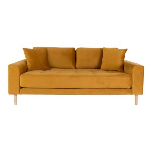 HOUSE NORDIC Lido 2,5 pers sofa - sennepsgul velour og natur tr