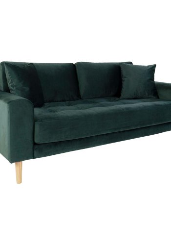 HOUSE NORDIC Lido 2,5-manns sofa - mrkegrnn velour og naturlig tre