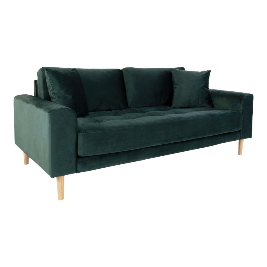 HOUSE NORDIC Lido 2,5-manns sofa - mrkegrnn velour og naturlig tre