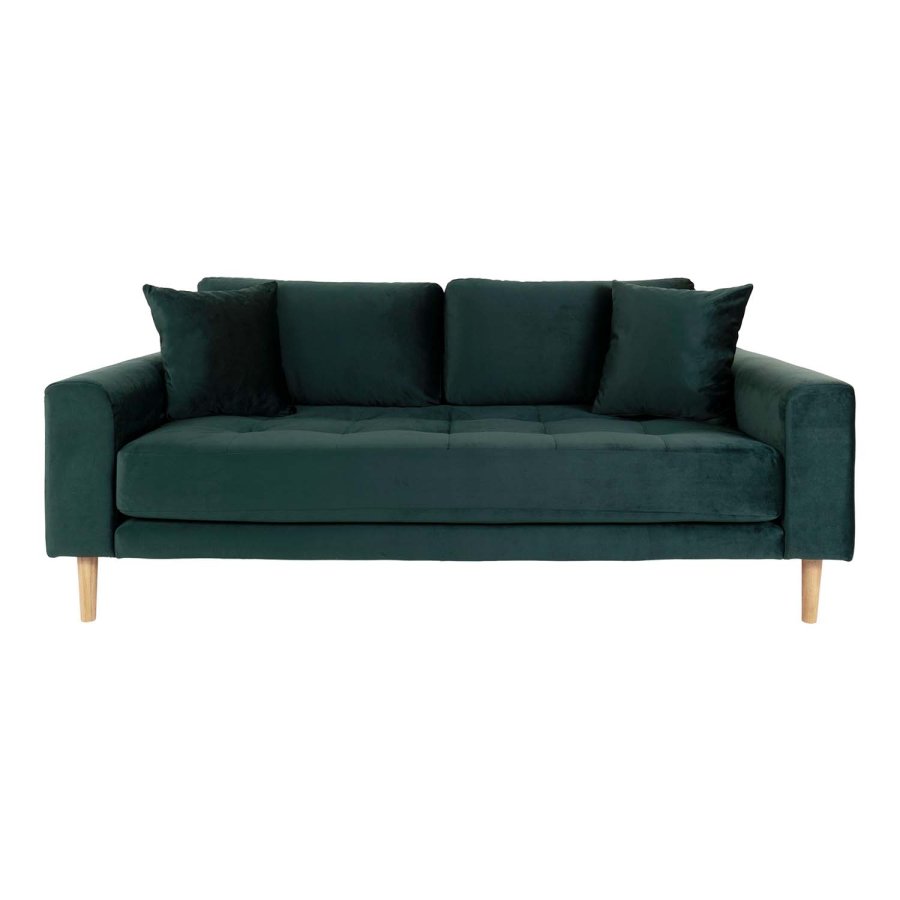 HOUSE NORDIC Lido 2,5-manns sofa - mrkegrnn velour og naturlig tre