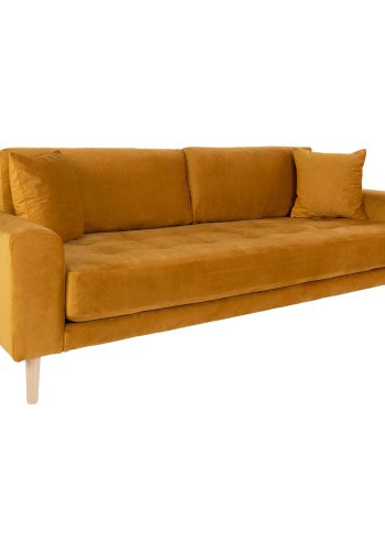 HOUSE NORDIC Lido 3-manns sofa - sennepsgul velour og naturlig tre
