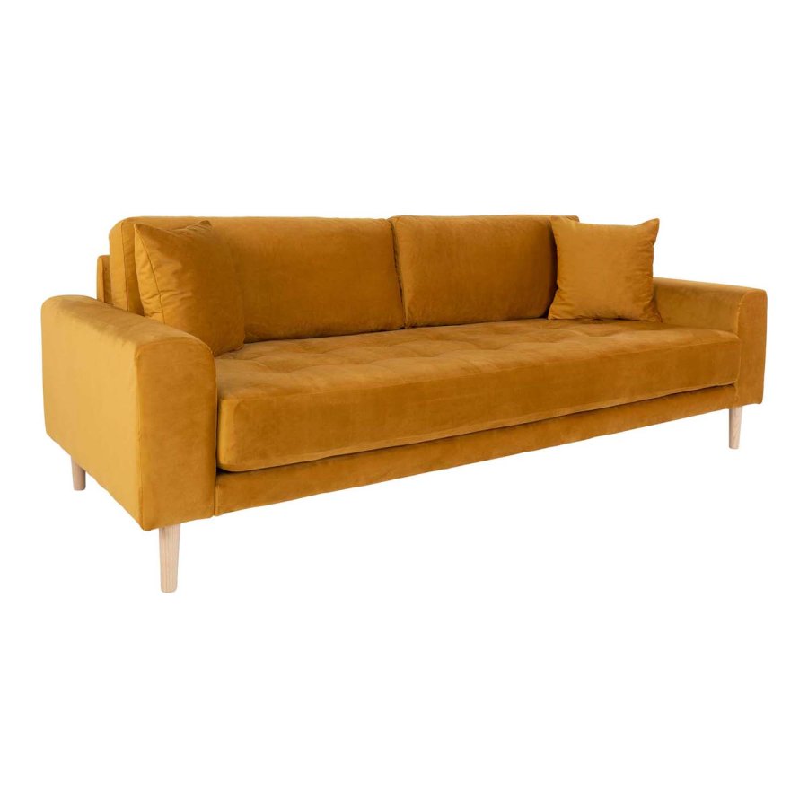 HOUSE NORDIC Lido 3-manns sofa - sennepsgul velour og naturlig tre