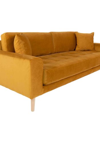 HOUSE NORDIC Lido 3-manns sofa - sennepsgul velour og naturlig tre