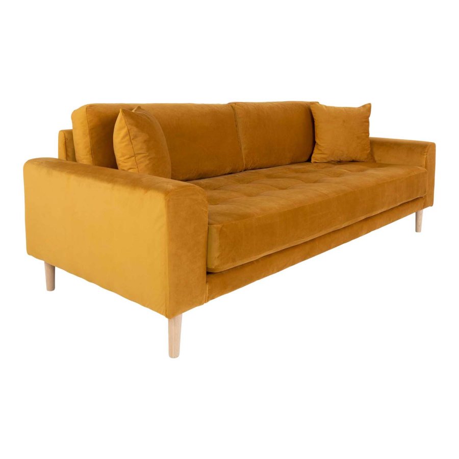 HOUSE NORDIC Lido 3-manns sofa - sennepsgul velour og naturlig tre