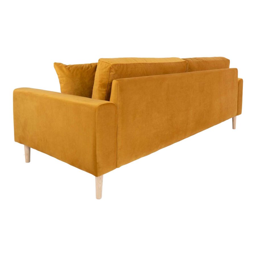 HOUSE NORDIC Lido 3-manns sofa - sennepsgul velour og naturlig tre