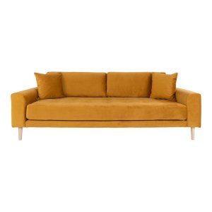 HOUSE NORDIC Lido 3 pers sofa - sennepsgul velour og natur tr