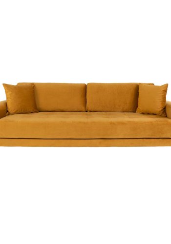 HOUSE NORDIC Lido 3-manns sofa - sennepsgul velour og naturlig tre