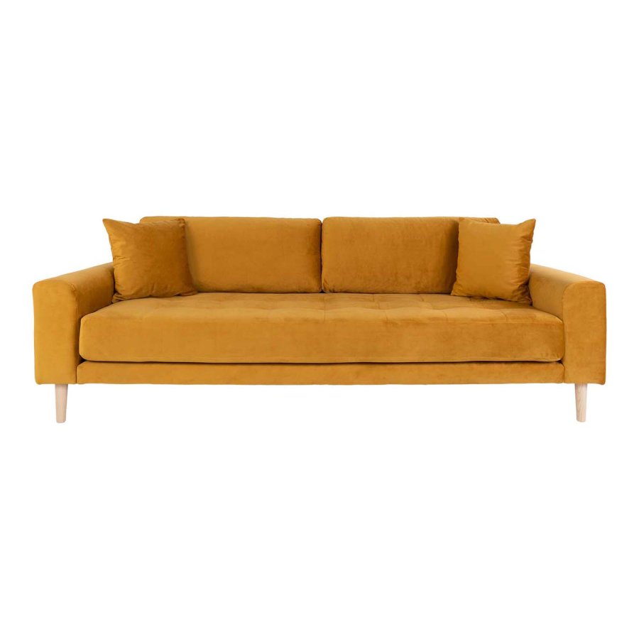 HOUSE NORDIC Lido 3-manns sofa - sennepsgul velour og naturlig tre