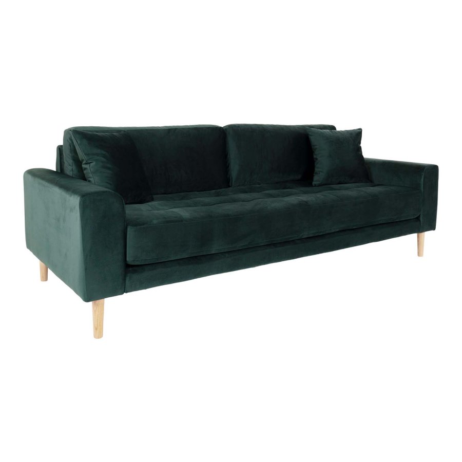 HOUSE NORDIC Lido 3-manns sofa - mrkegrnn velour og naturlig tre