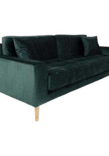 HOUSE NORDIC Lido 3-manns sofa - mrkegrnn velour og naturlig tre