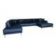 HOUSE NORDIC Lido U-sofa Open End, med hyre sjeselong - mrkebl velour og naturlig tre