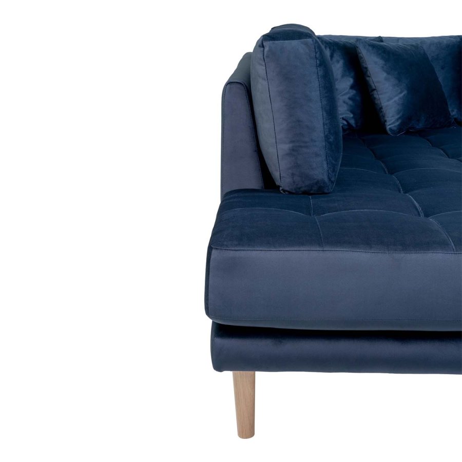 HOUSE NORDIC Lido U-sofa Open End, med hyre sjeselong - mrkebl velour og naturlig tre