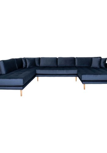 HOUSE NORDIC Lido U-sofa Open End, med hyre sjeselong - mrkebl velour og naturlig tre