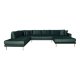 HOUSE NORDIC Lido U-sofa med pen ende - U-sofa med pen ende, hyrevendt i mrkegrnn velour med fire puter og naturlige treben, HN1006