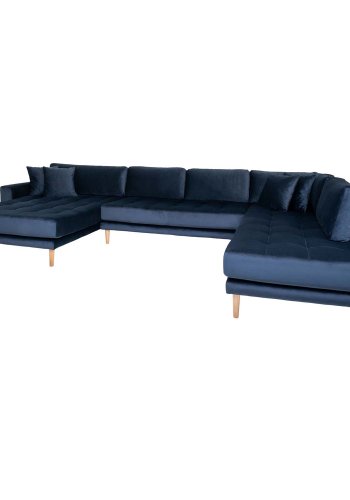 HOUSE NORDIC Lido U-sofa Open End, med venstre sjeselong - mrkebl velour og naturlig tre
