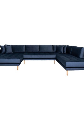 HOUSE NORDIC Lido U-sofa Open End, med venstre sjeselong - mrkebl velour og naturlig tre