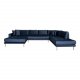 HOUSE NORDIC Lido U-sofa Open End, med venstre sjeselong - mrkebl velour og naturlig tre