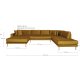 HOUSE NORDIC Lido U-sofa med pen ende - U-sofa med pen ende, venstrevendt i sennepsgul velur med fire puter og naturlige treben, HN1004