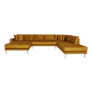 HOUSE NORDIC Lido U-sofa, venstre chaiselong, m. 4 puder - sennepsgul velour og natur bg
