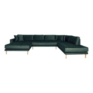 HOUSE NORDIC Lido U-sofa, venstre chaiselong, m. 4 puder - mrkegrn velour og natur bg