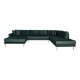 HOUSE NORDIC Lido U-sofa med pen ende - U-sofa med pen ende, venstrevendt i mrkegrnn velur med fire puter og naturlige treben, HN1006