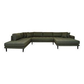 Lido U-Sofa, m. �ben ende h�jrevendt og 4 puder - olivengr�n polyester og sort tr�